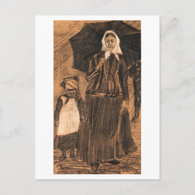 Postal Sien bajo el paraguas del Chica, Bella Artes Van G (Anverso)