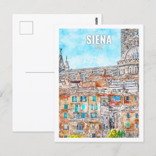 Postal Siena Italia Famoso lugar de viaje acuarela
