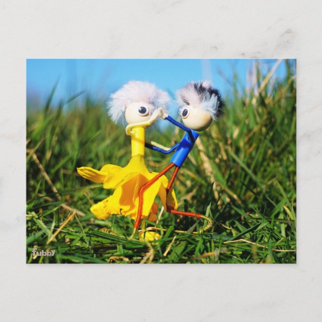 Postal Sierlijk dansend actief Fubby poppetjes stel. (Anverso)