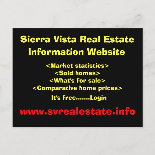 Postal Sierra Vista Inmobiliaria, Sitio Web de Informació (Anverso)