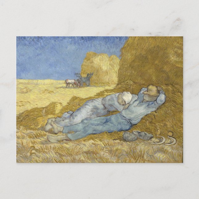 Postal Siesta después de Millet por Vincent Van Gogh (Anverso)