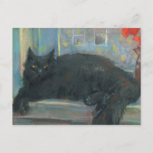 Postal Siesta interrumpida, pintura impresionista de gato