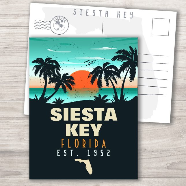 Postal Siesta Key Florida Beach Retro Sunset Souvenirs (Subido por el creador)