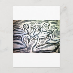 Postal Siete Cisnes A Nadar