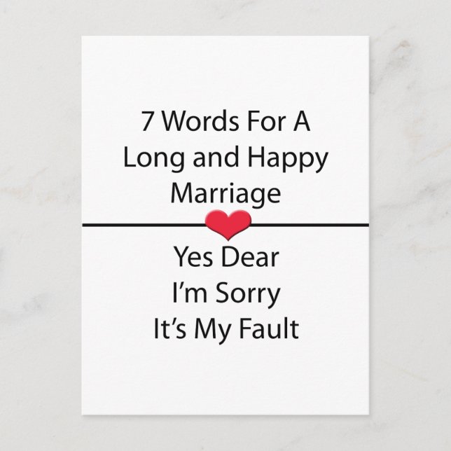 Postal Siete palabras para un matrimonio largo y feliz (Anverso)