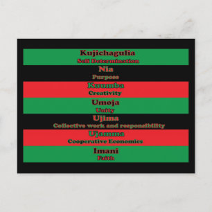 Postal Siete principios de Kwanzaa Verde Rojo negro