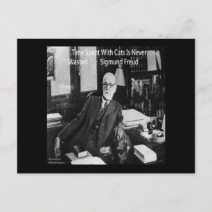 Postal Sigmund Freud En Su Oficina Y Funny Cat Cita