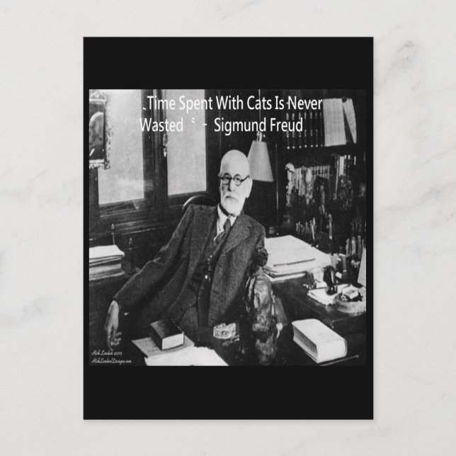 Postal Sigmund Freud En Su Oficina Y Funny Cat Cita (Anverso)