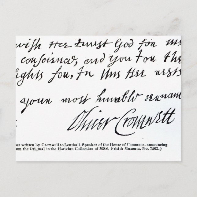 Postal Signature Oliver Cromwell, de manuscrito (Anverso)