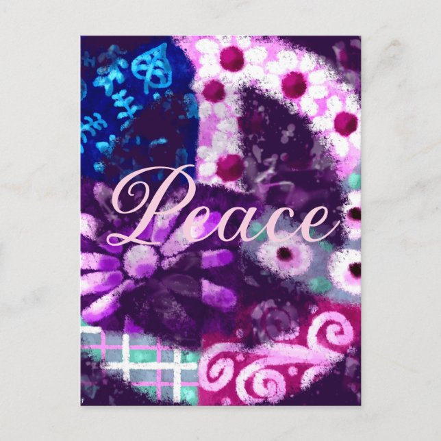 Postal Signo abstracto de paz arte hippie morado rosado (Anverso)