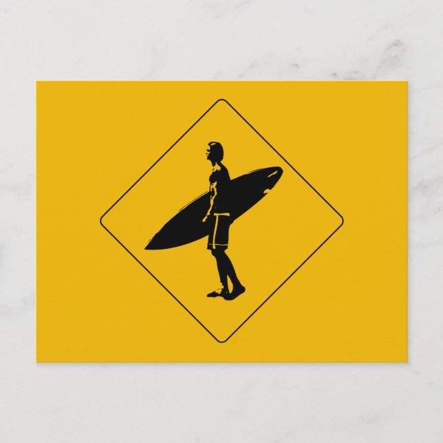 Postal Signo de advertencia de cruce de surfistas, San Di (Anverso)