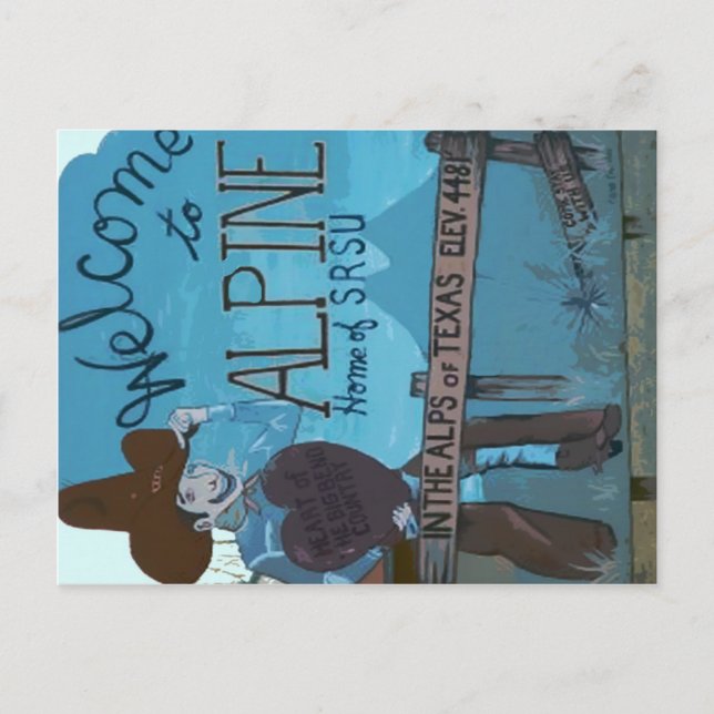 Postal Signo de bienvenida de Alpine, TX (Anverso)