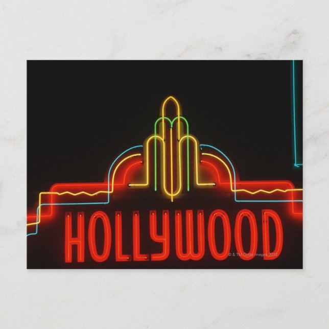 Postal Signo de neón de Hollywood, Los Ángeles, Californi (Anverso)