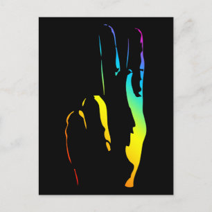 Postal signo de paz del orgullo arco iris