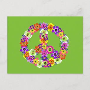 Postal Signo de paz floral sobre el verde animado