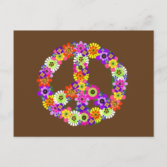 Postal Signo de paz floral sobre marrón (Anverso)