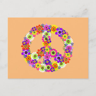 Postal Signo de paz floral sobre melocotón