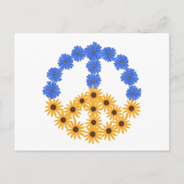 Postal Signo de paz girasoles amarillos flores cosmales a (Anverso)