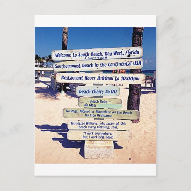 Postal signo de playa de key west florida (Anverso)