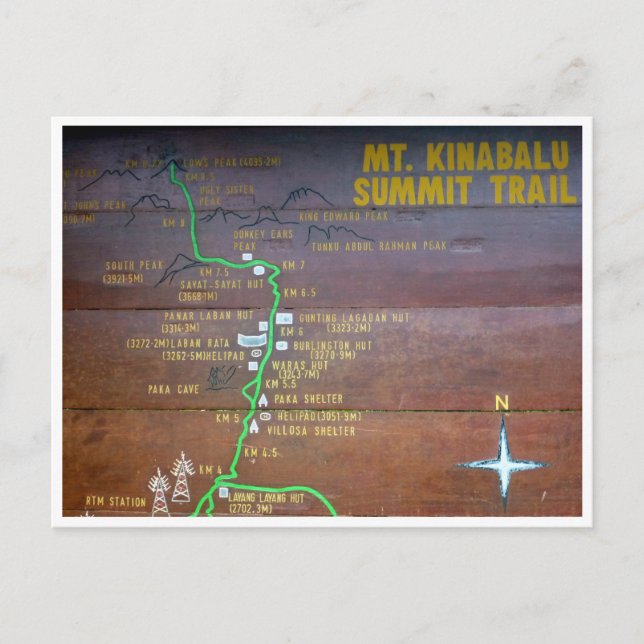 Postal signo de ruta de mt kinabalu (Anverso)