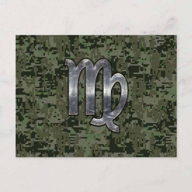 Postal Signo del Zodiaco Virgo en Camuflaje Digital Verde (Anverso)