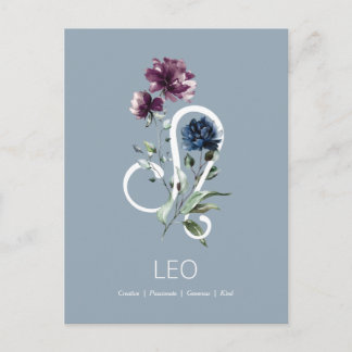 Postal Signo elegante floral de estrella zodiaca Leo