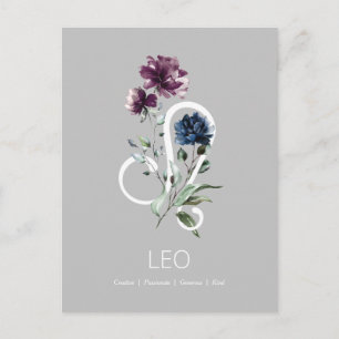 Postal Signo elegante floral de estrella zodiaca Leo