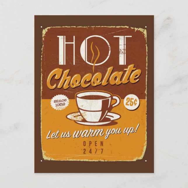 Postal Signo metalizado vintage - Chocolate caliente (Anverso)