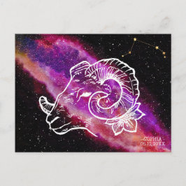 Postal Signo Zodiacal Constelación Aries Rosa Púrpura Gal