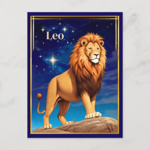 Postal Signo zodiacal de Leo bajo un cielo estrellado