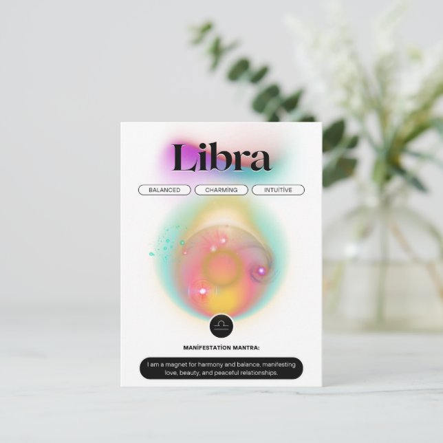 Postal Signo Zodiacal Moderno Libra Comilla Elemento Aire (Anverso de pie)