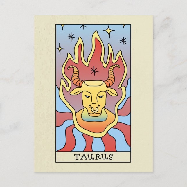 Postal Signo zodiacal Tauro Arte abstracto Vintage (Anverso)