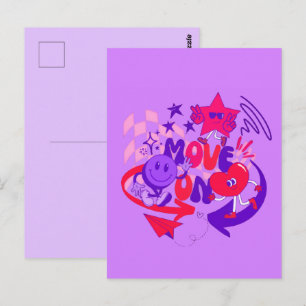 Postal "Sigue Adelante" Groovy Dicho Colorido Retro