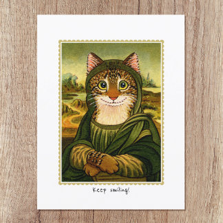 Postal Sigue sonriendo Personalizado de gato de Mona Lisa
