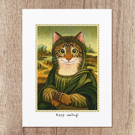 Postal Sigue sonriendo Personalizado de gato de Mona Lisa