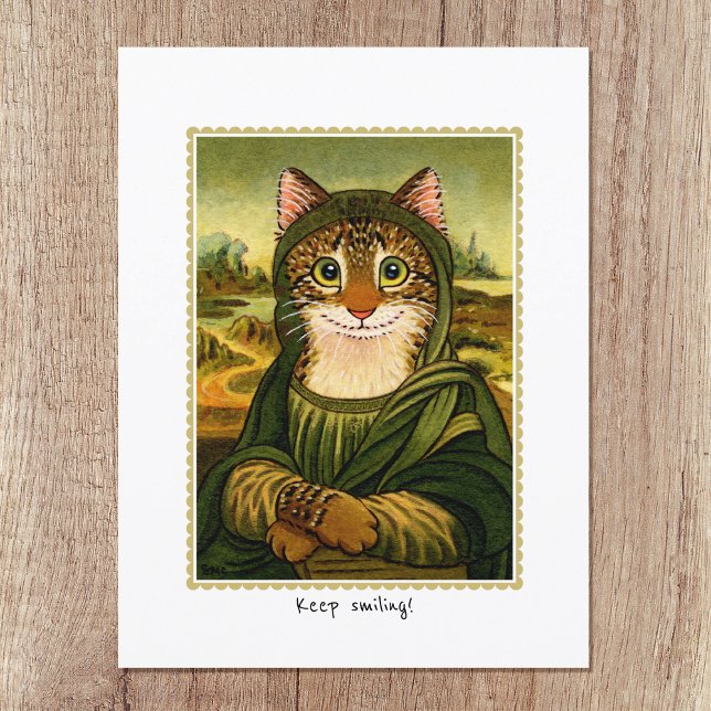 Postal Sigue sonriendo Personalizado de gato de Mona Lisa (Subido por el creador)