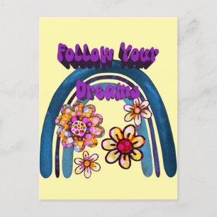 Postal Sigue Tus Sueños - Arcoiris Y Flores