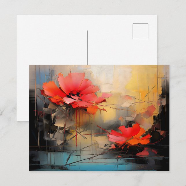 Postal Silencio Carmesí – Amapolas Abstractas en Luz Urba (Anverso / Reverso)
