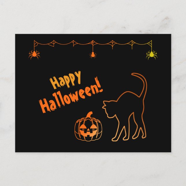 Postal Silhouette Black Cat Neon Happy Halloween (Anverso)