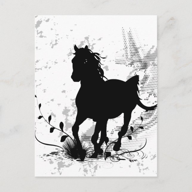 Postal Silhouette, caballo negro (Anverso)