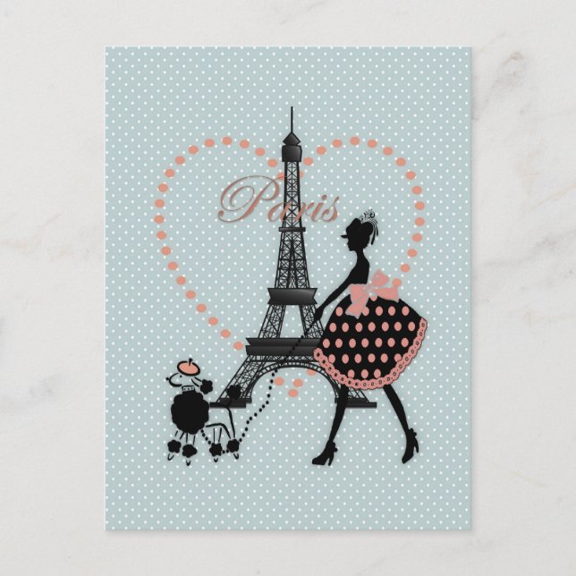 Postal Silhouette chica de época romántica y suave camina (Anverso)