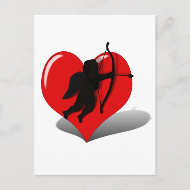Postal Silhouette Cupido y Corazón (Anverso)