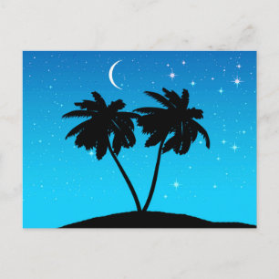 Postal Silhouette de árbol de palmas contra el azul de la