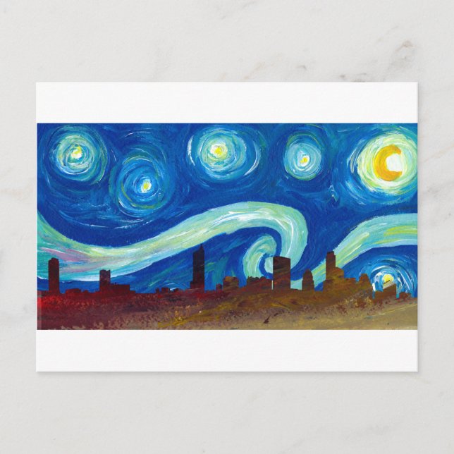 Postal Silhouette de Austin Skyline con noche estrellada (Anverso)