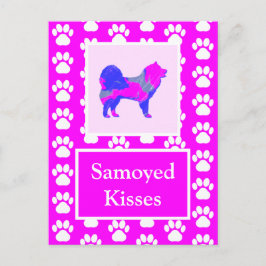 Postal Silhouette de besos samoyanos en rosa y azul puro