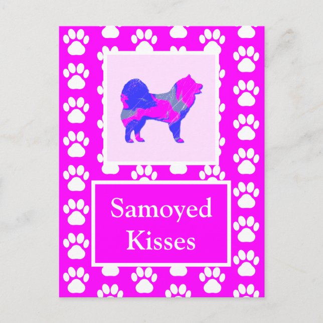 Postal Silhouette de besos samoyanos en rosa y azul puro (Anverso)