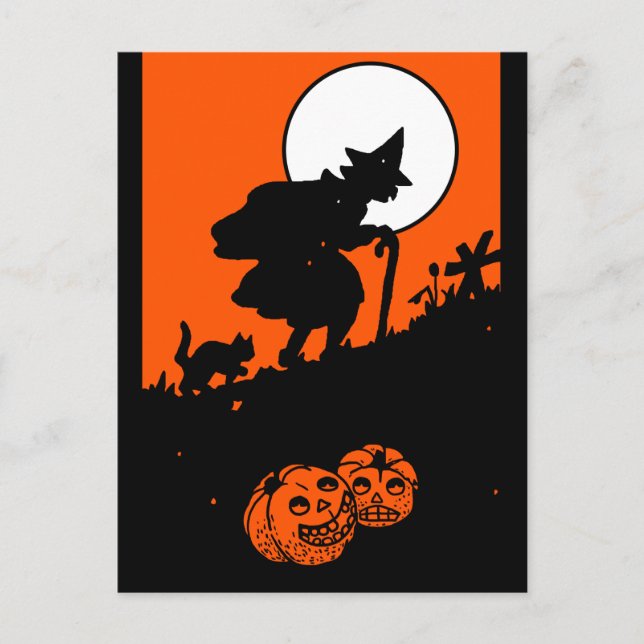 Postal Silhouette de Brujas y Gatos Negros (Anverso)