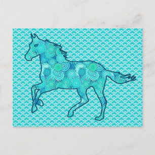Postal Silhouette de caballo en marcha, turquesa y aqua