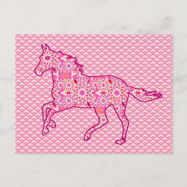 Postal Silhouette de caballo, fuchsia y rosa de coral (Anverso)