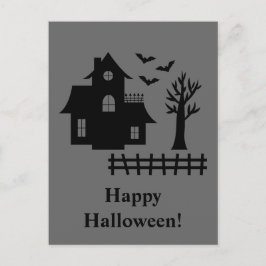 Postal Silhouette De Casa Con Bats Gray Halloween